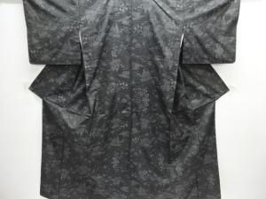 扇面に草花模様織出し本場泥大島紬着物